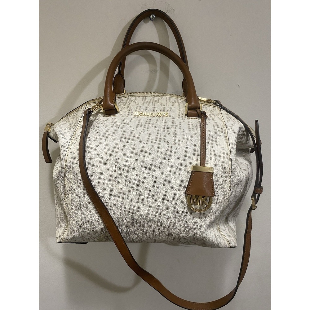 Michael Kors RILEY Large Signature Tote Crossbody Coated Canvas Logo VANILLA